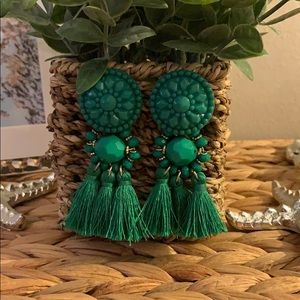 Statement Green Tassel Earrings